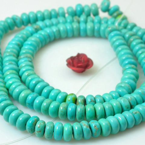 YesBeads 15 inches of Turquoise smooth rondelle beads loose gemstone wholesale jewelry making bracelet diy stuff