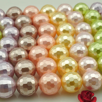 38 pcs of mixed color  Shell Pearl  faceted round beads in 10mm