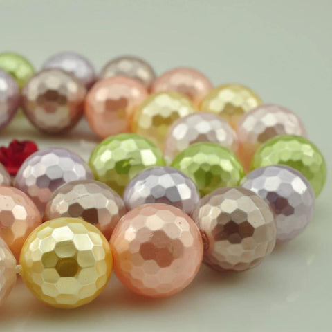 38 pcs of mixed color  Shell Pearl  faceted round beads in 10mm