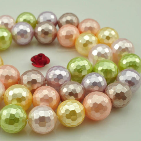 38 pcs of mixed color  Shell Pearl  faceted round beads in 10mm