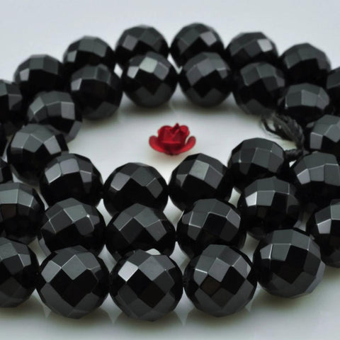 YesBeads Black Onyx faceted round beads wholesale gemstone jewelry 2mm-14mm 15"