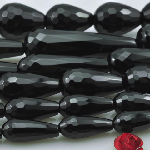YesBeads Black Onyx faceted teardrop beads wholesale gemstone jewelry 15"