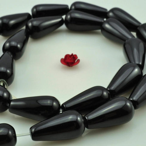 20 pcs of Black Onyx smooth teardrop beads in 10x 20mm