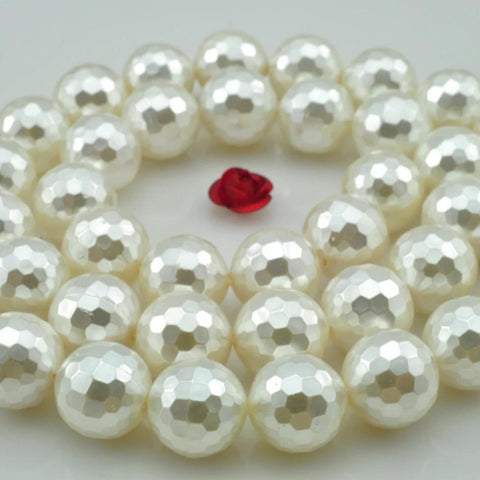 YesBeads White Shell Pearl faceted round beads wholesale gemstone jewelry making 6mm-14mm
