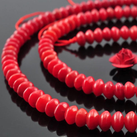 Red Coral smooth rondelle beads  wholesale gemstone for jewelry making in 3x5mm