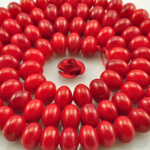 Red Coral smooth rondelle beads wholesale gemstone for jewelry making in 5x7mm