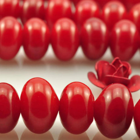 Red Coral smooth rondelle beads wholesale gemstone for jewelry making in 5x7mm