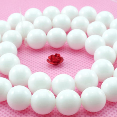YesBeads White Ceramic smooth round loose beads wholesale gemstone jewelry making 15"