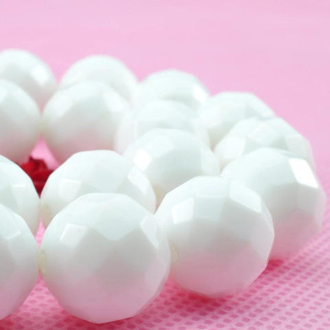 YesBeads White Ceramic faceted  round loose beads wholesale gemstone jewelry making 15"