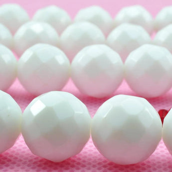 YesBeads White Ceramic faceted  round loose beads wholesale gemstone jewelry making 15"