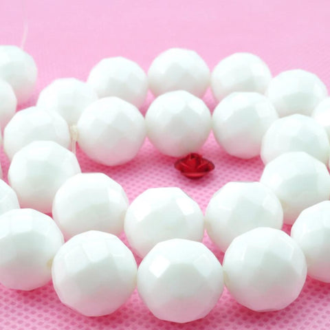 YesBeads White Ceramic faceted  round loose beads wholesale gemstone jewelry making 15"