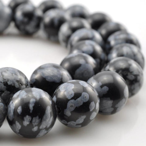 Natural Snowflake Obsidian smooth round beads wholesale gemstone jewelry 4mm-12m 15"