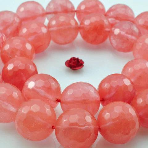 27 pcs of Cherry quartz faceted round beads in 14mm