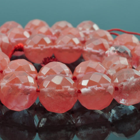 YesBeads Cherry quartz faceted round beads wholesale gemstone jewelry making 15"