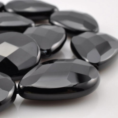 YesBeads Black Onyx faceted teardrop beads wholesale gemstone jewelry making 15"
