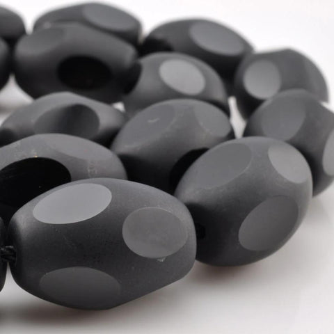 YesBeads Black Onyx matte faceted drum rice beads wholesale gemstone 13x18mm