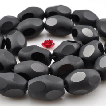 YesBeads Black Onyx matte faceted drum rice beads wholesale gemstone 13x18mm