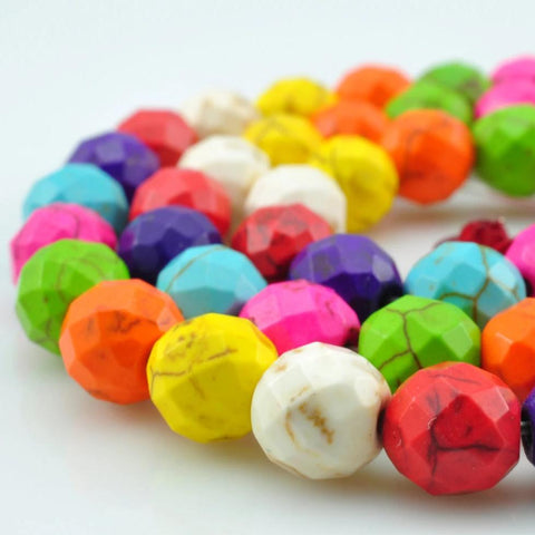 64 Faces''--48pcs of mixed color Chinese Turquoise faceted round beads in 8mm