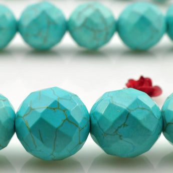 64  Faces-'' 33 pcs of Chinese Turquoise faceted round beads in 12mm
