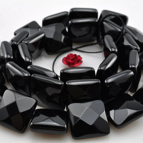 Black Onyx faceted square beads loose gemstone wholesale jewelry bracelet making stuff