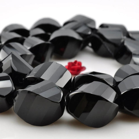 YesBeads 15.5 inches of Black Onyx faceted  twist beads in 13x18mm
