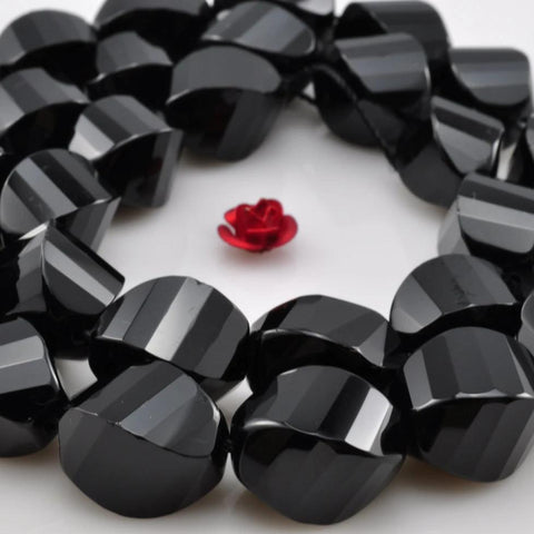YesBeads 15.5 inches of Black Onyx faceted  twist beads in 13x18mm