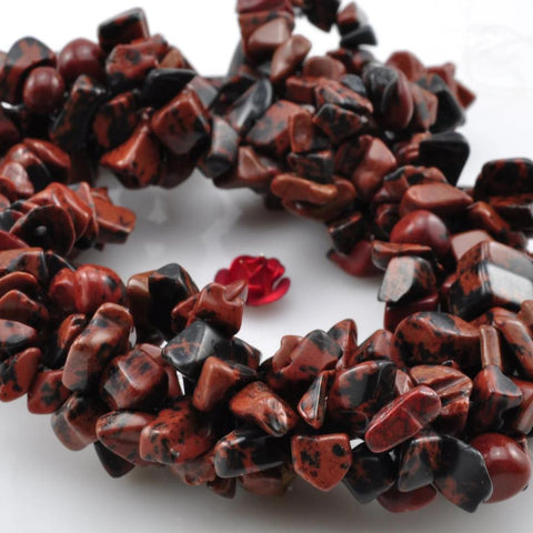 35 inches of Natural Mahagony Obsidian smooth Chips beads in 5-9mm