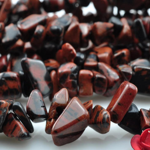 35 inches of Natural Mahagony Obsidian smooth Chips beads in 5-9mm
