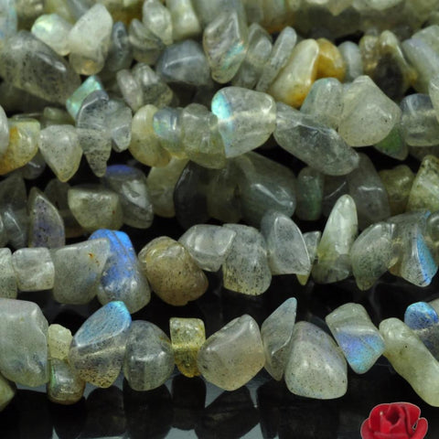 35 inches of  Natural Labradorite smooth chips beads in 5-9mm