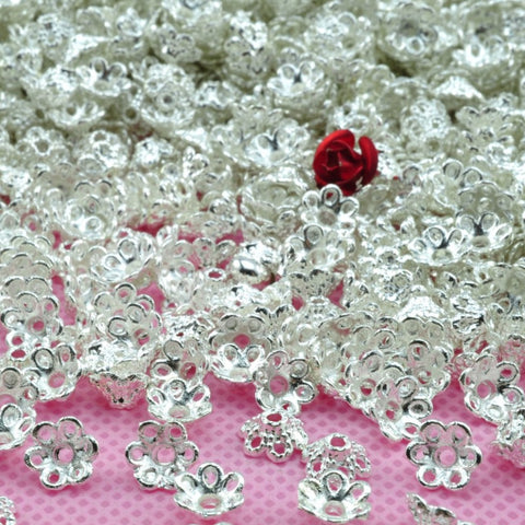 YesBeads Silver plated alloy metal decorative flower bead caps wholesale findings jewelry