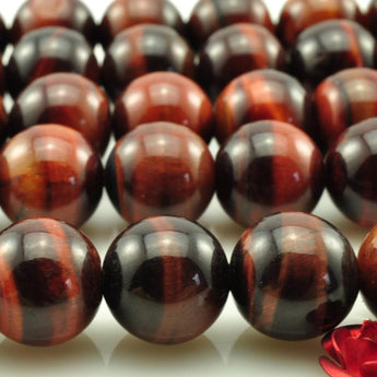 YesBeads Red Tiger Eye smooth round beads wholesale gemstone jewelry making 15"