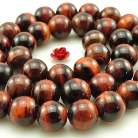 YesBeads Red Tiger Eye smooth round beads wholesale gemstone jewelry making 15"