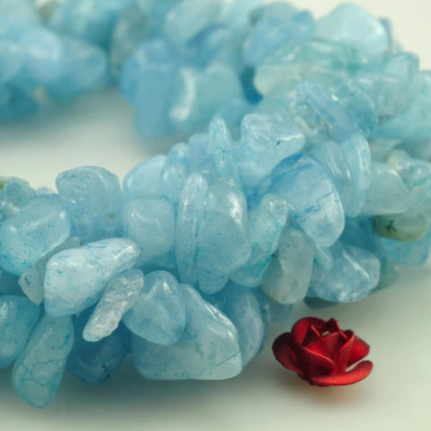 35 inches of  Natural Aquamarine smooth chips beads in 5-10mm
