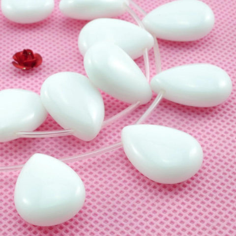 YesBeads White Ceramic smooth teardrop beads wholesale gemstone making jewelry 15''