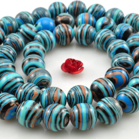 YesBeads Blue Malachite smooth round Synthetic beads wholesale jewelry making 15"