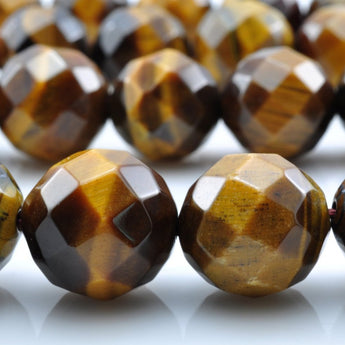 YesBeads Natural Yellow Tiger Eye faceted round beads wholesale gemstone jewelry 15"