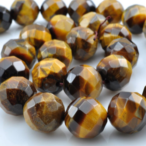 YesBeads Natural Yellow Tiger Eye faceted round beads wholesale gemstone jewelry 15"