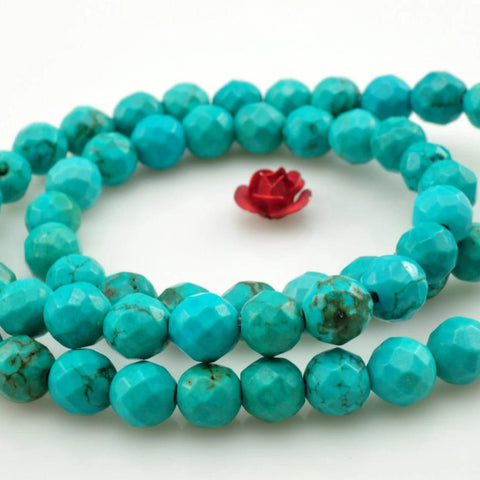 64  Faces-'' 70 pcs of Chinese Turquoise faceted round beads in 6mm