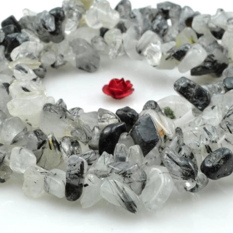 35 inches of Black Rutilated Quartz smooth hips beads in 5-10mm