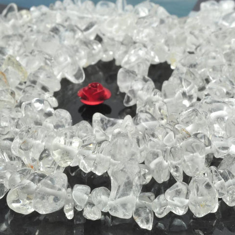 35 inches of  Natural Rock Crystal quartz  smooth chip beads in 5mm-9mm