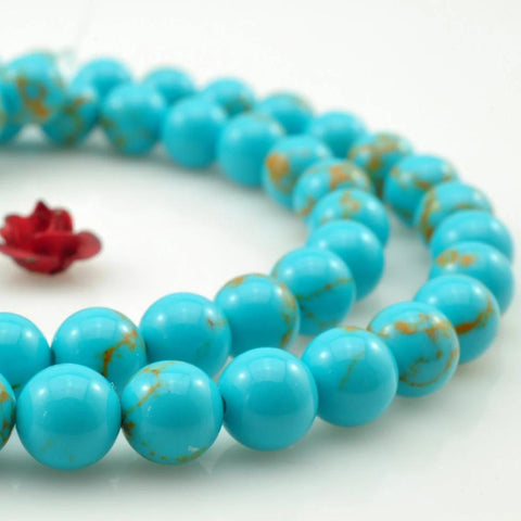 64 pcs of Blue Chinese Turquoise smooth round beads in 6mm