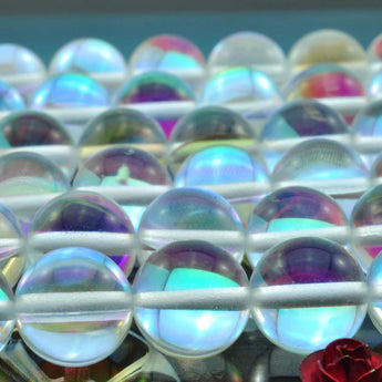 YesBeads Mystic aura quartz crystal Synthetic smooth round beads wholesale jewelry making 15"