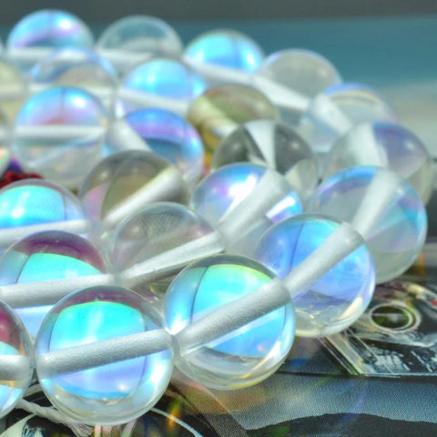 YesBeads Mystic aura quartz crystal Synthetic smooth round beads wholesale jewelry making 15"