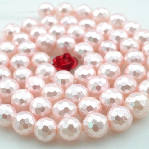 62 pcs of Solid color  Shell Pearl faceted round beads in 6mm