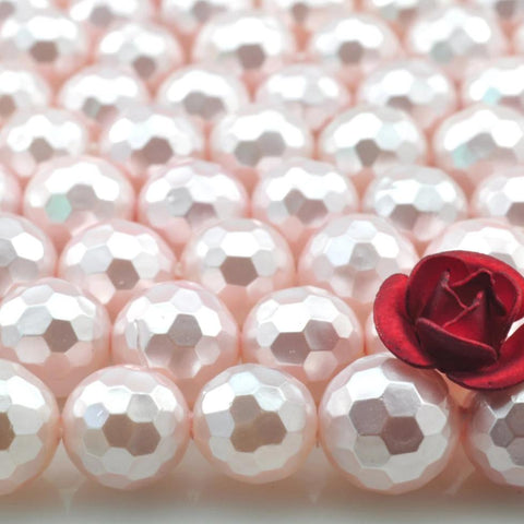 62 pcs of Solid color  Shell Pearl faceted round beads in 6mm