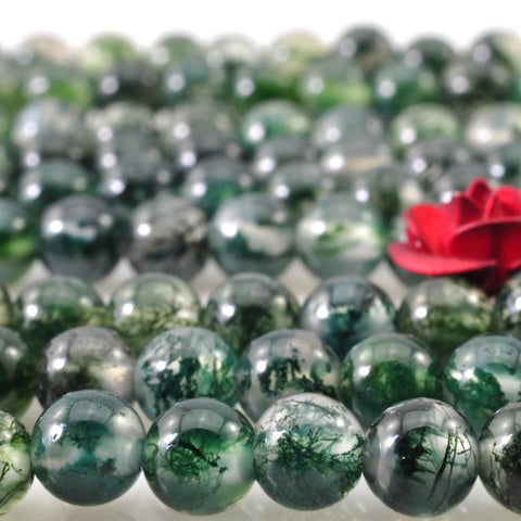 Natural moss agate smooth round beads in loose gemstone wholesale jewelry making bracelet diy stuff