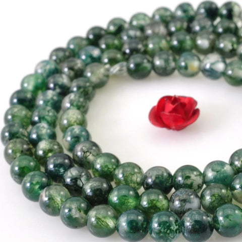Natural moss agate smooth round beads in loose gemstone wholesale jewelry making bracelet diy stuff