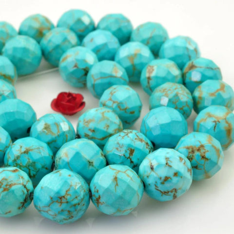 64  Faces-'' 39 pcs of Natural Turquoise faceted round beads in 10mm