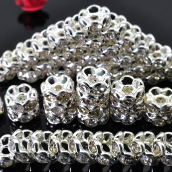 50 pcs of Silver plated Rhinestone flower beads  in 6mm diameter X 4mm Thick