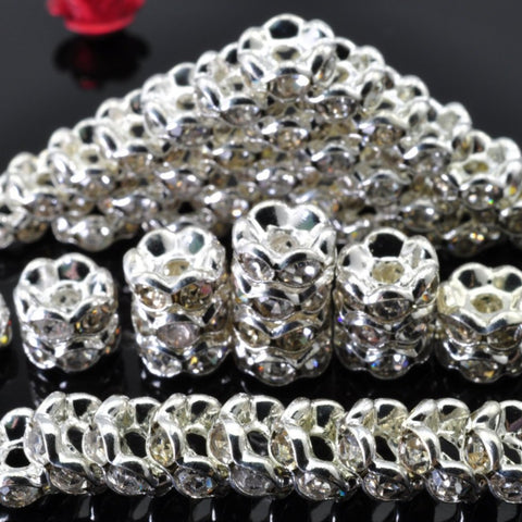 50 pcs of Silver plated Rhinestone flower beads  in 6mm diameter X 4mm Thick